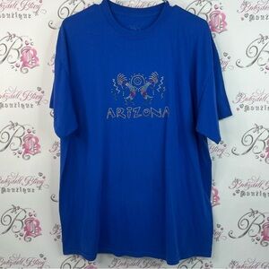 Tshirt Arizona rhinestone studded diamonds bling blue Aztec boho vintage tee